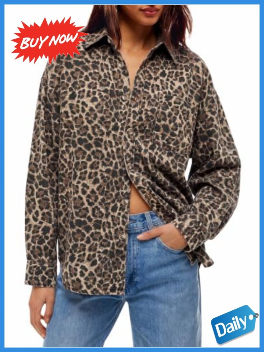 Oversized Denim Button Down Shirt Cotton Long Sleeve Casual Top